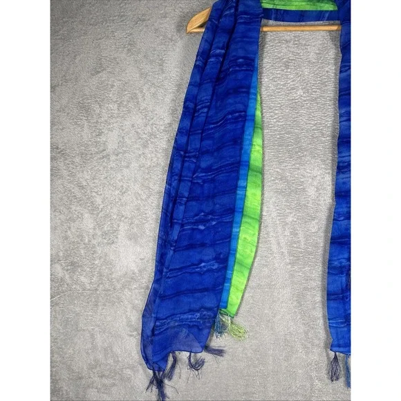 Rima Blue/Green Geometric Cover Wrap Pareo Scarf 100% Terivoile - Picture 4 of 4